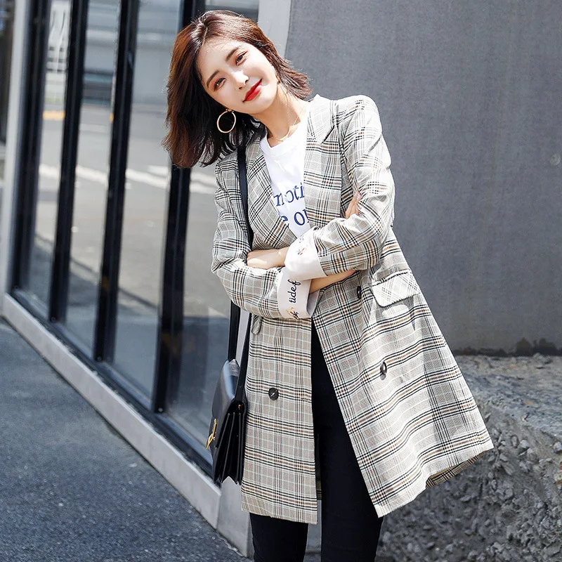 Little Suit 2019 Autumn New Women Double Row Buckle Checked Suit Winter Clothes High Quality Women Fashion Plaid Sexy Suit Little Suit 2019 Autumn New Women Double Row Buckle Checked Suit Winter Clothes High Quality Women Fashion Plaid Sexy Suit