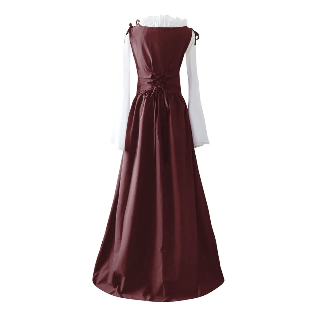 Женское Бандажное корсетное винтажное платье в стиле ренессанс с длинным рукавом и квадратным воротником, вечерние платья в стиле пэчворк
