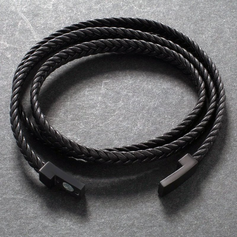 Fashion Bracelet Men Multilayer Leather Bangles Magnetic Clasp Braided Multi Layer Wrap Trendy Armband pulsera hombre | Украшения и