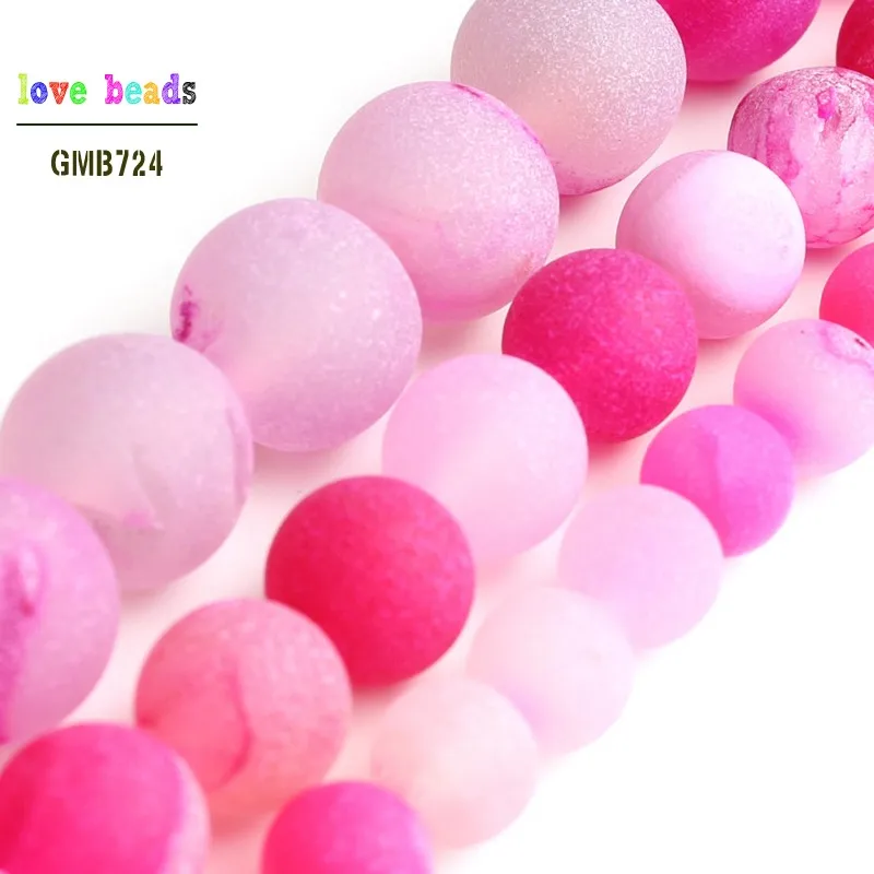 

6/8/10mm Matte Fuchsia Striped Drusy Agat Round Loose Beads for Jewelry Making DIY Bracelets 15inch/strand