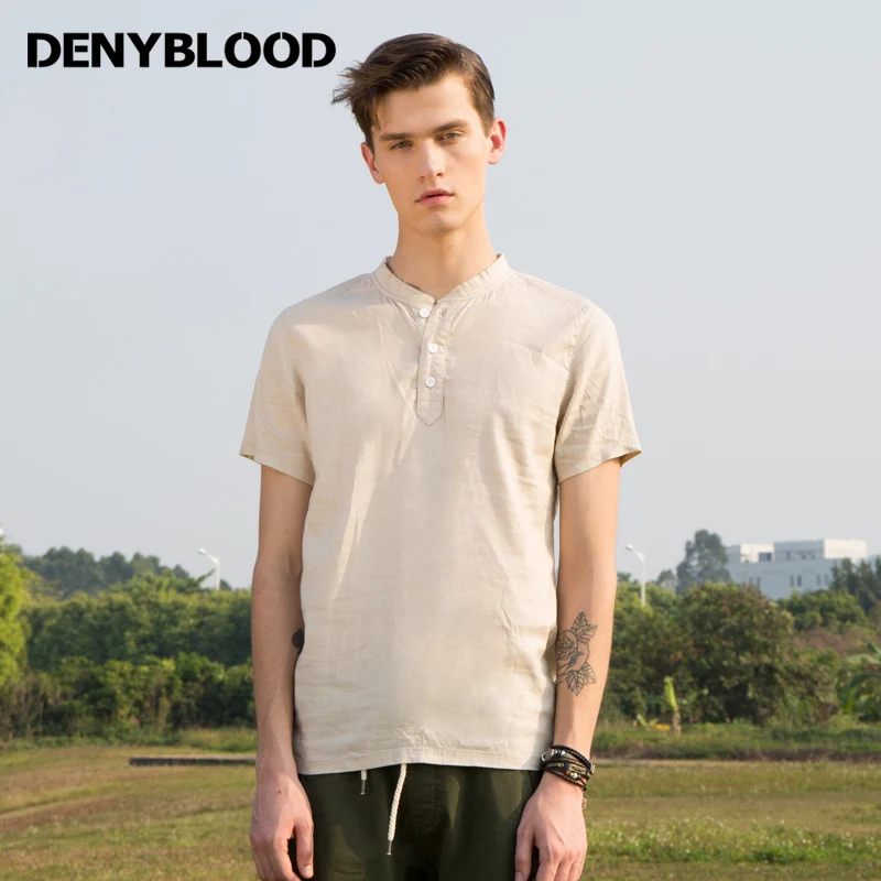 

Denyblood Jeans 2017 Summer Mens Tencel Linen Tops T-Shirt Short Sleeve Straight Tees Stretch Linen Fashion Tops 1901