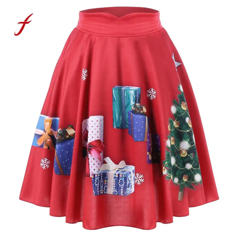 Feitong Personalised Girls Skirts Casual Christmas Santa Flare Elastic