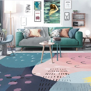 

Fashion Abstract Cartoon Watercolor Green Pink Blue Door Foot Mat Bathroom Parlor Living Room Bedroom Decorative Carpet Area Rug