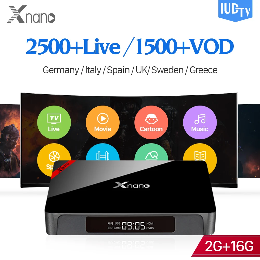 

IPTV Code Box IUDTV XNANO Android S905X Support BT4.0 2.4G WIFI Europe Greek IP TV Subscription Nordic Italy Spain IPTV 1 Year