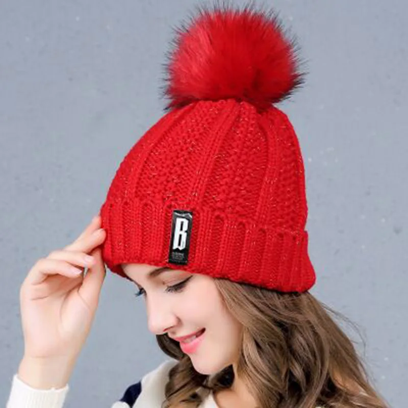 MAERSHEI Новая зимняя женская шапка с помпонами модные однотонные теплые шапки вязаные шапки шапка бренд женский головной убор из плотной ткани оптом