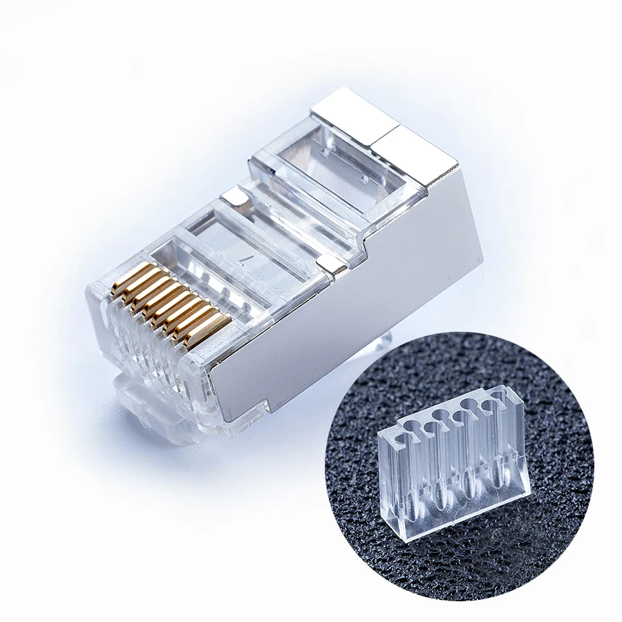 xintylink 50pc blue rj45 connector 8P8C cat6 metal shielded terminals network connector split type rj45 plug stp modular