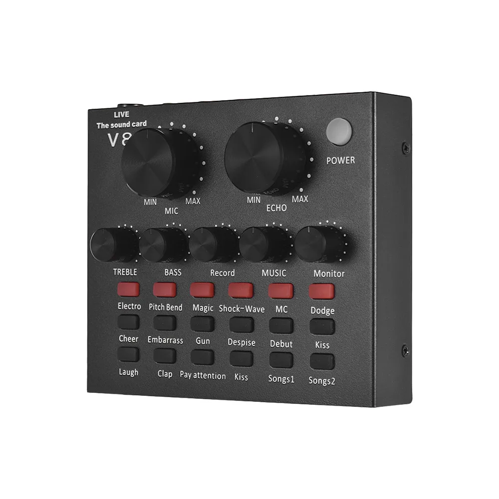 

External Audio Mixing Sound Card USB Audio Interface with Multiple Sound Effects Built-in Rechargeable Battery for Recording