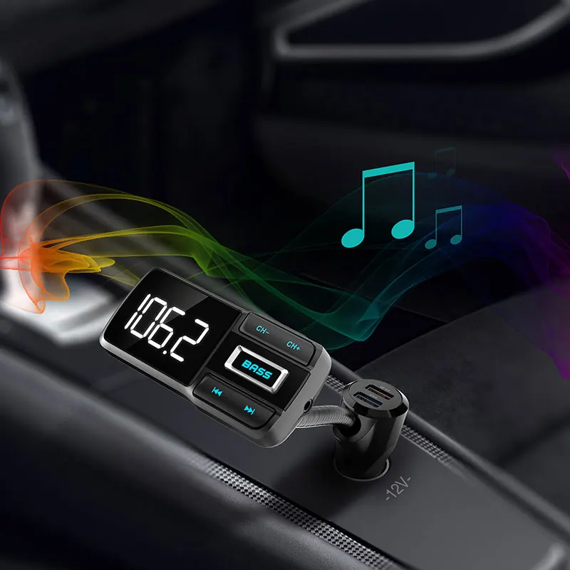 Басовая Кнопка fm-передатчик Bluetooth автомобильный комплект MP3 Bluetooth Портативный для громкой связи BT77D Dual USB