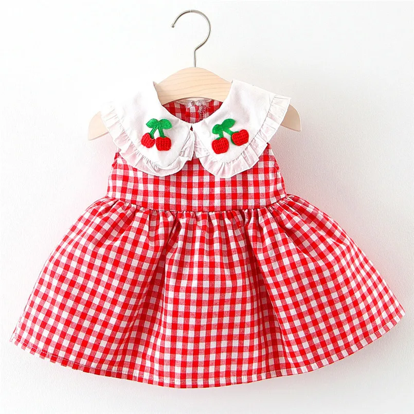 girls dress Newborn Kids Baby Girl Plaid Embroideried Fruit Ruffled Princess Dress Sundress robe fille roupa infantil ##4J10 (4)