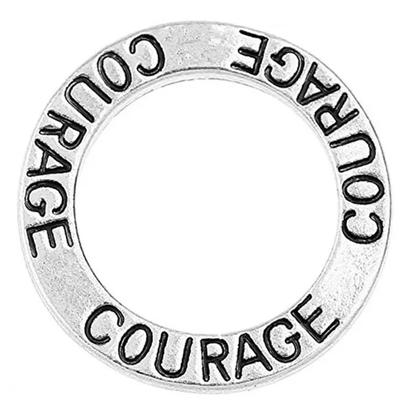 C100905 Courage Message Ring silver tone circle affirmation circle charm connector