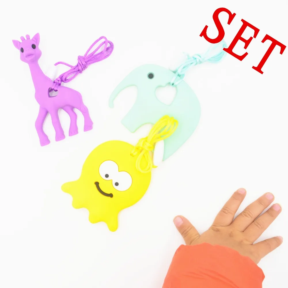 Silicon teether set,funny teether for baby ,BPA Free teething necklace