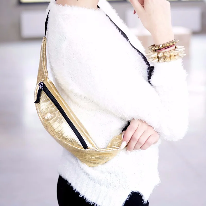 

WCS-Fashion belt bag with bottle Gold Alligator PU Waist bag fanny pack for women pouch leg bags bolso para cinturon