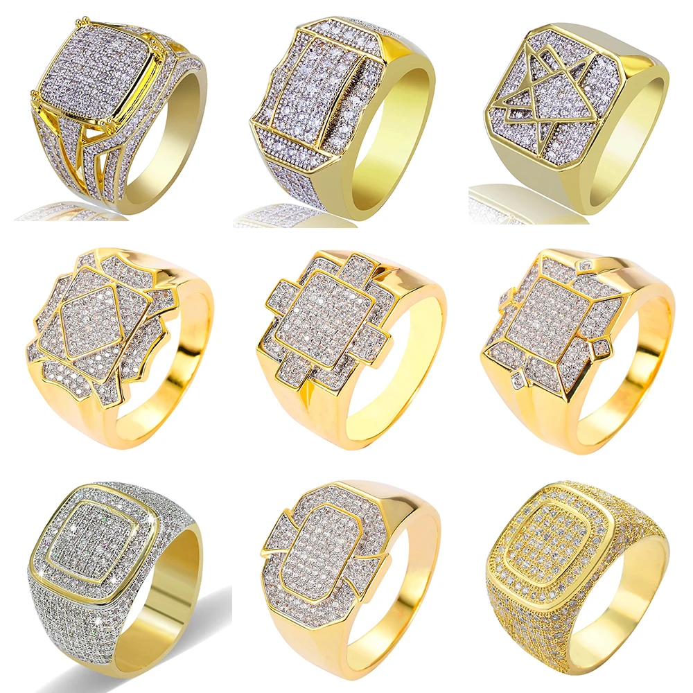 

7-12 Men Hiphop Iced Out Bling Mason Rings Pave Setting Cubic Zirconia Cz Rings Fashion Masonic Ring Male Hiphop Jewelry Gifts