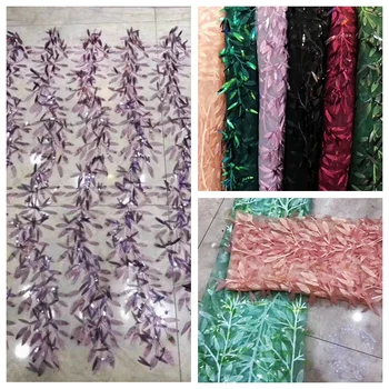 

LASUI 1y=1lot 8 colors Heavy Sequin 3D Tree leaf Exquisite embroidery mesh lace fabric diy Cheongsam Dress Gorgeous X0387