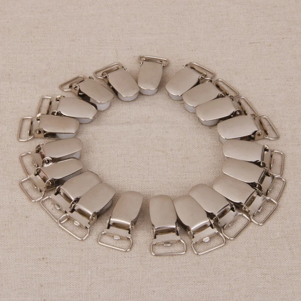 20 Pieces Silver Metal Brace Dummy Suspender Clips Holder Strap Grips Craft 1.5cm