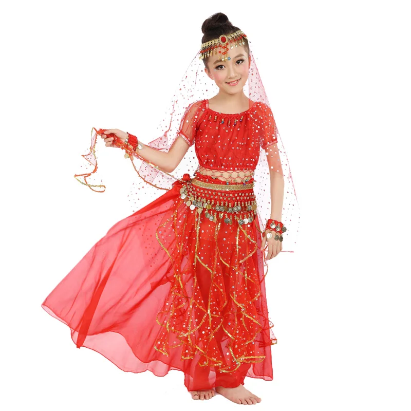 

2018 New Style Kids Belly Dance Costume Oriental Dance Costumes Belly Dance Dancer Clothes Indian Dance Costumes 5 Pcs For Kids