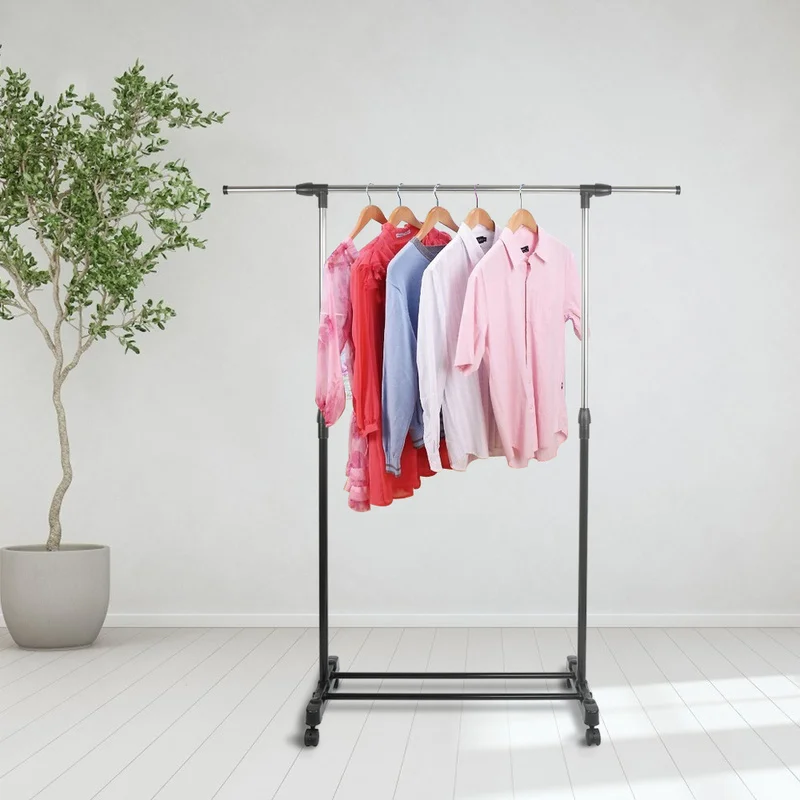 

Moveable Stainless Steel Rack Stand shelf Adjustable Mobile Clothes Coat Garment Hanging Rail Rack Storage Stand on Wheels