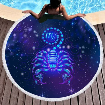 

Scorpio Large Round Beach Towel for Adults Kids Galaxy Printed Microfiber Summer Towel With Tassel Toalla 150cm