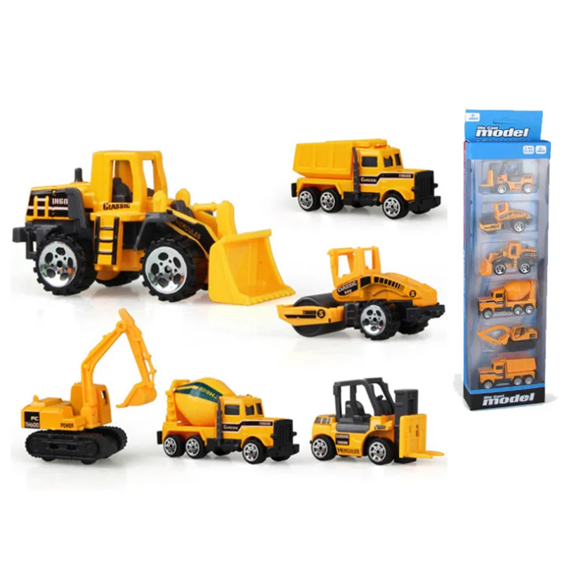 

6PCS Kids Engineering Cars Toy Boys Girls Imitation Inertial Engineering Car Children Toy Alloy Excavator Gifts Christmas Toy