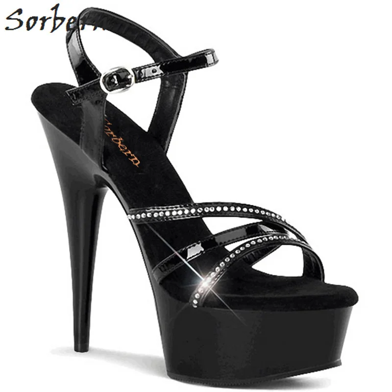 

Sorbern Sexy Black Crystals Ankle Straps Sandals Women 6" High Heels Girls Sandles Big Size Sandals Women 2018 Custom Perspex