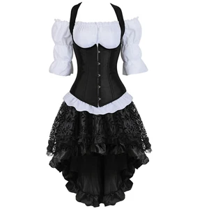 Image 1 - dress bustiers corset skirt three piece straps top vest corsets pirate lingerie irregular burlesque plus size black burlesque