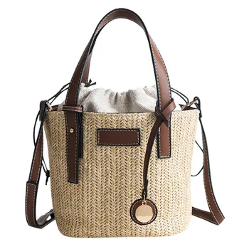 

Maison Fabre Vintage Fashion Small Women Straw Bucket Bag Ladies Beach Handmade Weaving Shoulder Bag Trendy Summer Messenger Bag