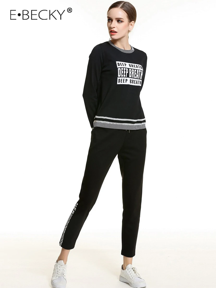 E.BECKY Black White O Neck Knitted Sweater Loose Pullover Woman Clothes Sweaters Spring Autumn Womens Long Sleeve Top Office E.BECKY Black White O Neck Knitted Sweater Loose Pullover Woman Clothes Sweaters Spring Autumn Womens Long Sleeve Top Office