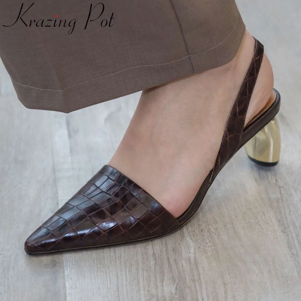 

2019 superstars slip on square toe sandals natural leather retro pattern slingback metal med heels party dress hollow shoes L69