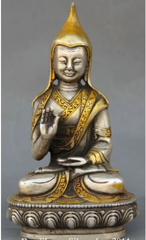 

[old craft ] Tibet Tibetan Buddhism Silver Gilt Je Tsongkhapa Buddha Seat Statue Sculpture (A0314)