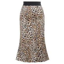 Женские леопардовые прямые юбки осень-зима с рисунком Высокая талия эластичная талия сексуальная женская юбка до середины икры