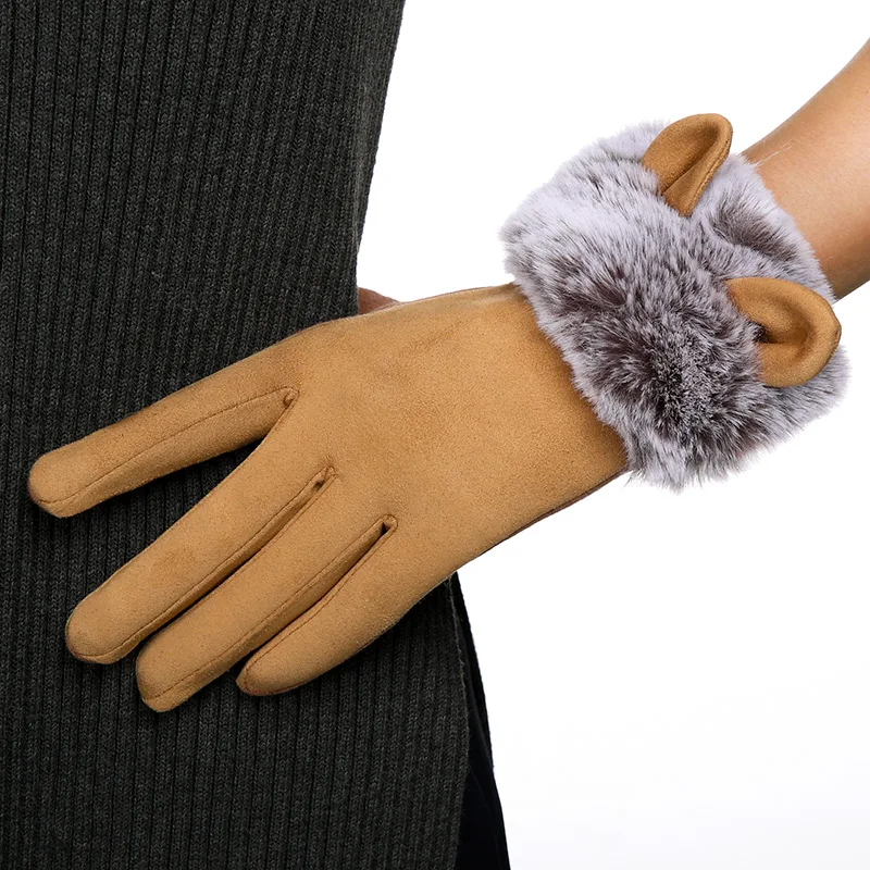REALBY теплые замшевые перчатки для женщин Gants Femme Hiver Cute Cat дизайнерские русские Guantes