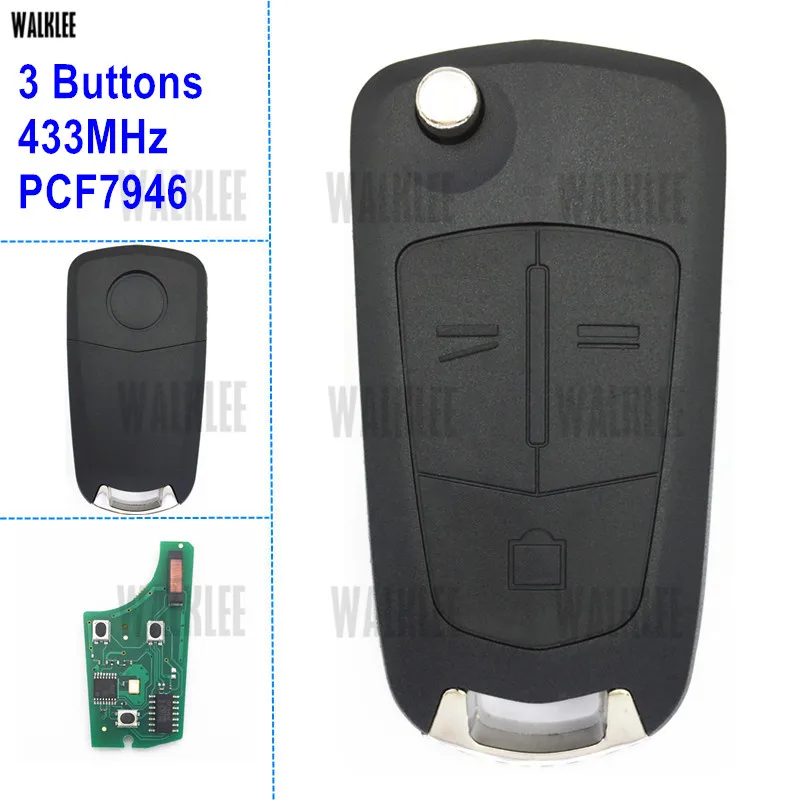

WALKLEE 3 Buttons Remote Key suit for Opel/Vauxhall Vectra C (2006 - 2008) Signium (2005 - 2007) HU100 Blade 433MHz Chip PCF7946
