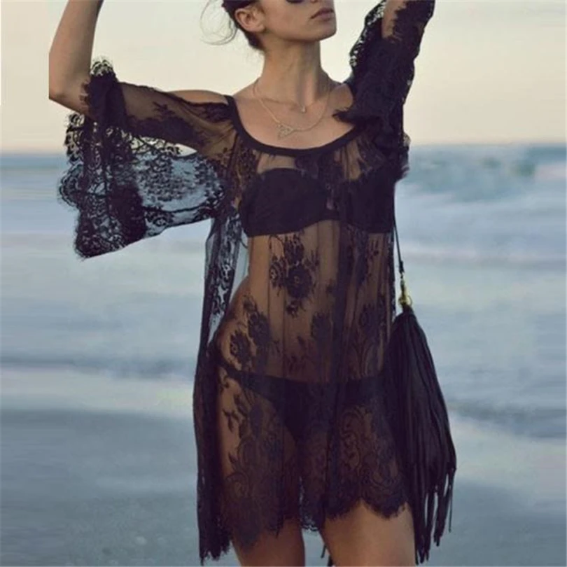 

2019 Sexy Women Swimwear Lace Crochet Bikini Cover Up Beach Dress Swimsuit Bathing Suit Lace Crochet Dress A30