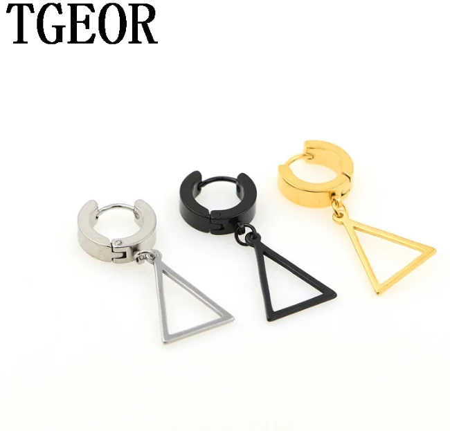 

Retail 1 pair surgical stainless steel with dangle triangle small mixed colors hoop Backing Earring HOT