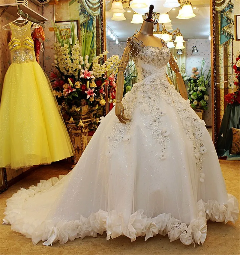

Custom Made Ball Gown Wedding Dresses Sweetheart Lace-up Heavy Beads Crystals Bling Bridal Dresses Vestido De Noiva IZ178