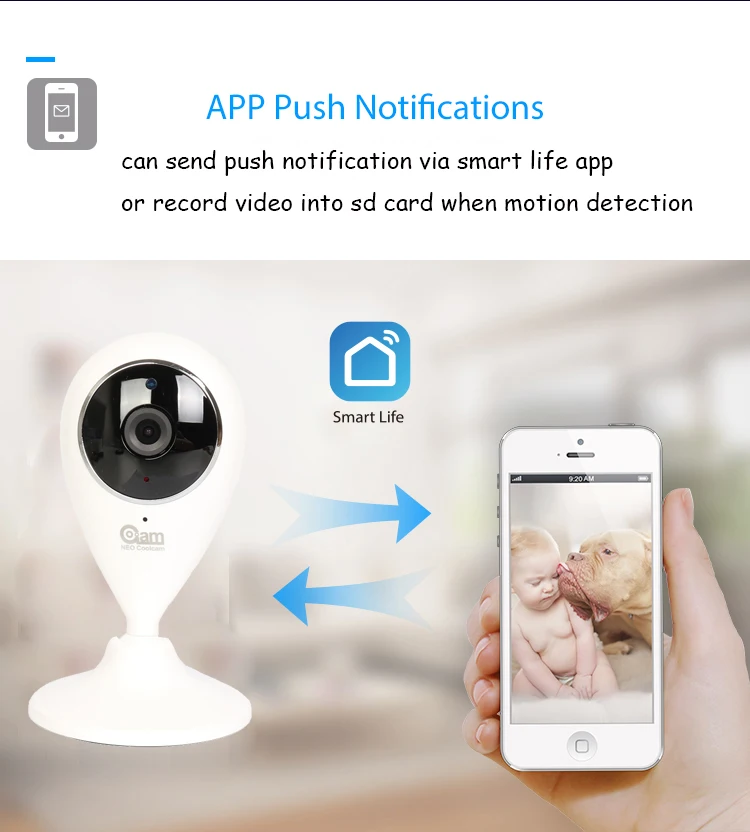 Нео кулкам NIP-55AI умный дом IP камера 720P Wifi Беспроводная поддержка 64 ГБ sd-карта совместима с Alexa Echo Show и Google Home