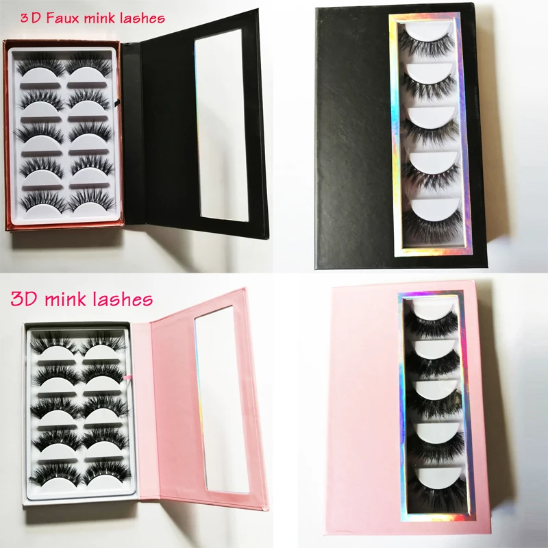 

5 pairs Thick Messy Natural False Eyelashes Makeup Soft Eye Lashes 3D Mink Lashes rectangle box custom package box