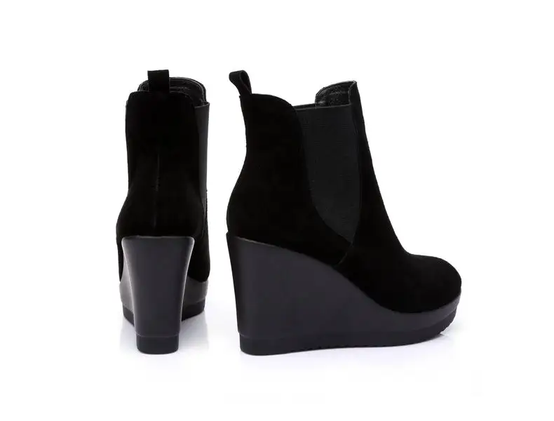Mujeres Otoño Mujer Gktinoo Tacón Cuero Las With Negro invierno Genuino black Para Cuñas Tobillo Botas Fur Estilo Zapatos De wvqOw1Y