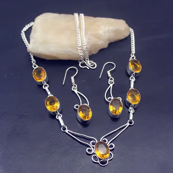 

Hermosa Hermosa 49% OFF Rare Glowing Yellow Citrinee Silver Color Earrings Necklace Jewelry Sets Women Gifts Free Shipping