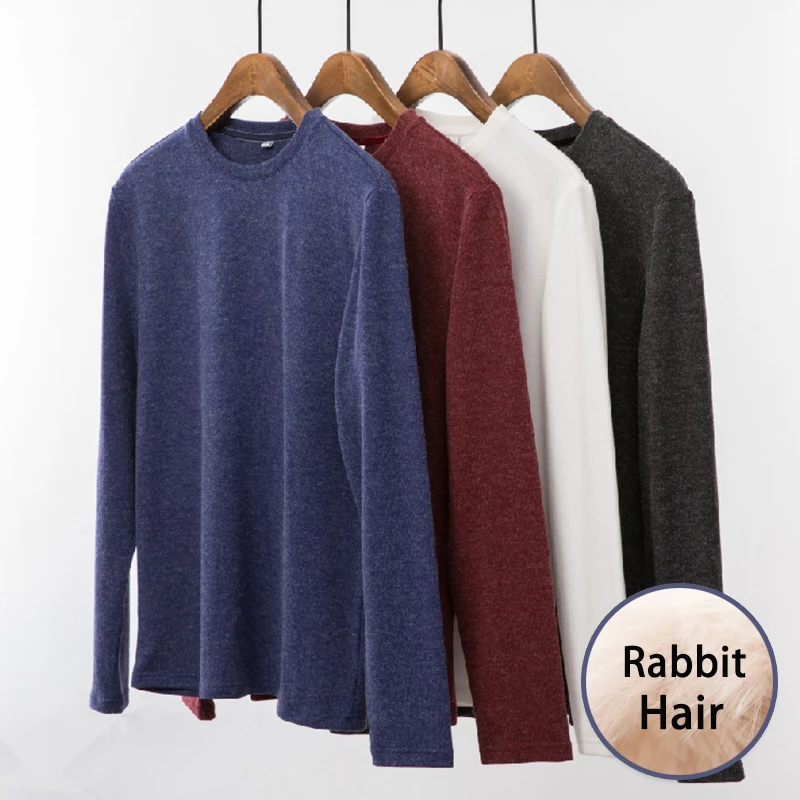 

2019 Rabbit Hair Wool Sweater Men Pullovers Silk knit Crew-Neck Sweaters Male Jumpers Knitwear Top Tees Shirts Autumn MuLS Brand