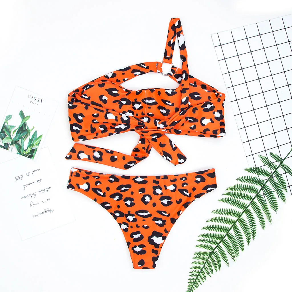 Пикантные купальники для малышек женщин комплект бикини Leopard оранжевый сталь