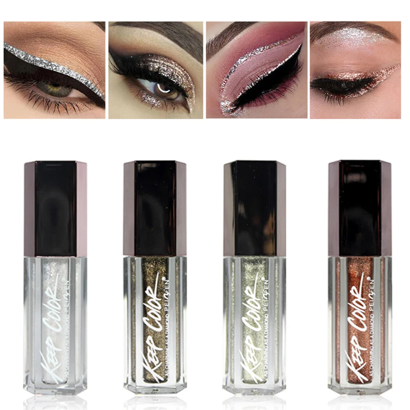 

4 Colors Glitter Liquid Eyeshadow Dimond Shimmer Waterproof Silver Gold Color Eye Liner for Women's Makeup Beauty Cosmetic