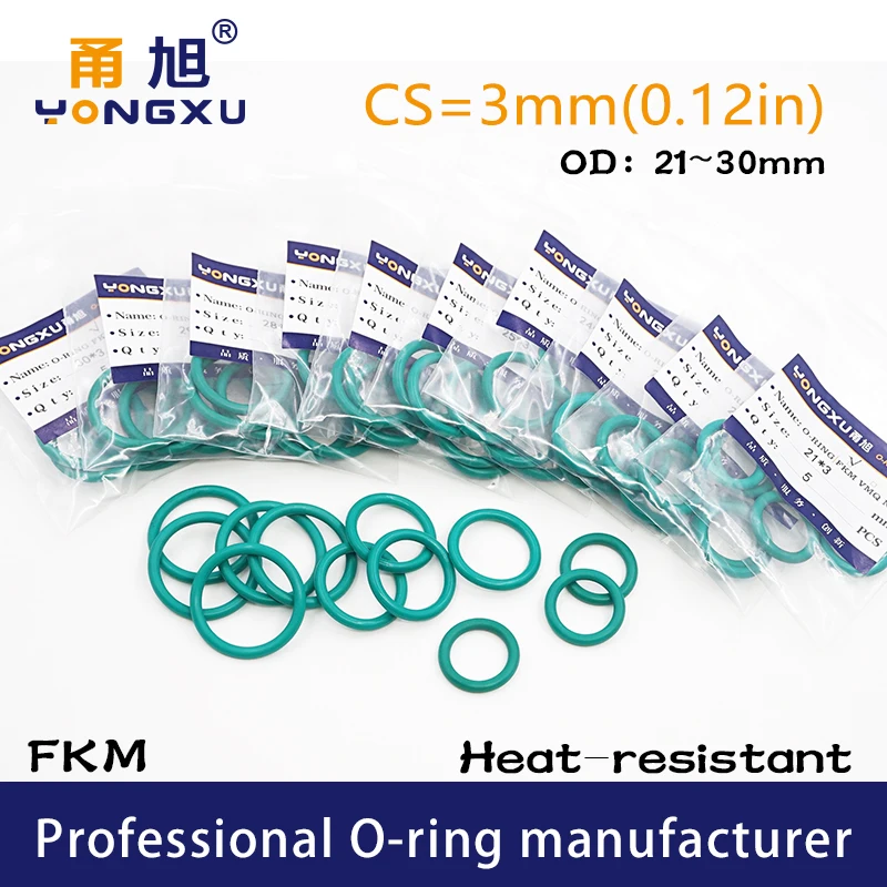 

10PCS/lot Green FKM Rubber O-rings Seals 3mm Thickness OD21/22/23/24/25/26/27/28/29/30mm ORings Seal Gasket sealing Washer