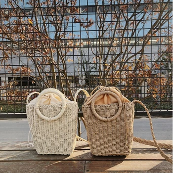 

2019 Newest Hot Summer Ladies Handmade Rattan Ring Straw Bag Woven Crossbody Beach Bags Square Handbag Bags