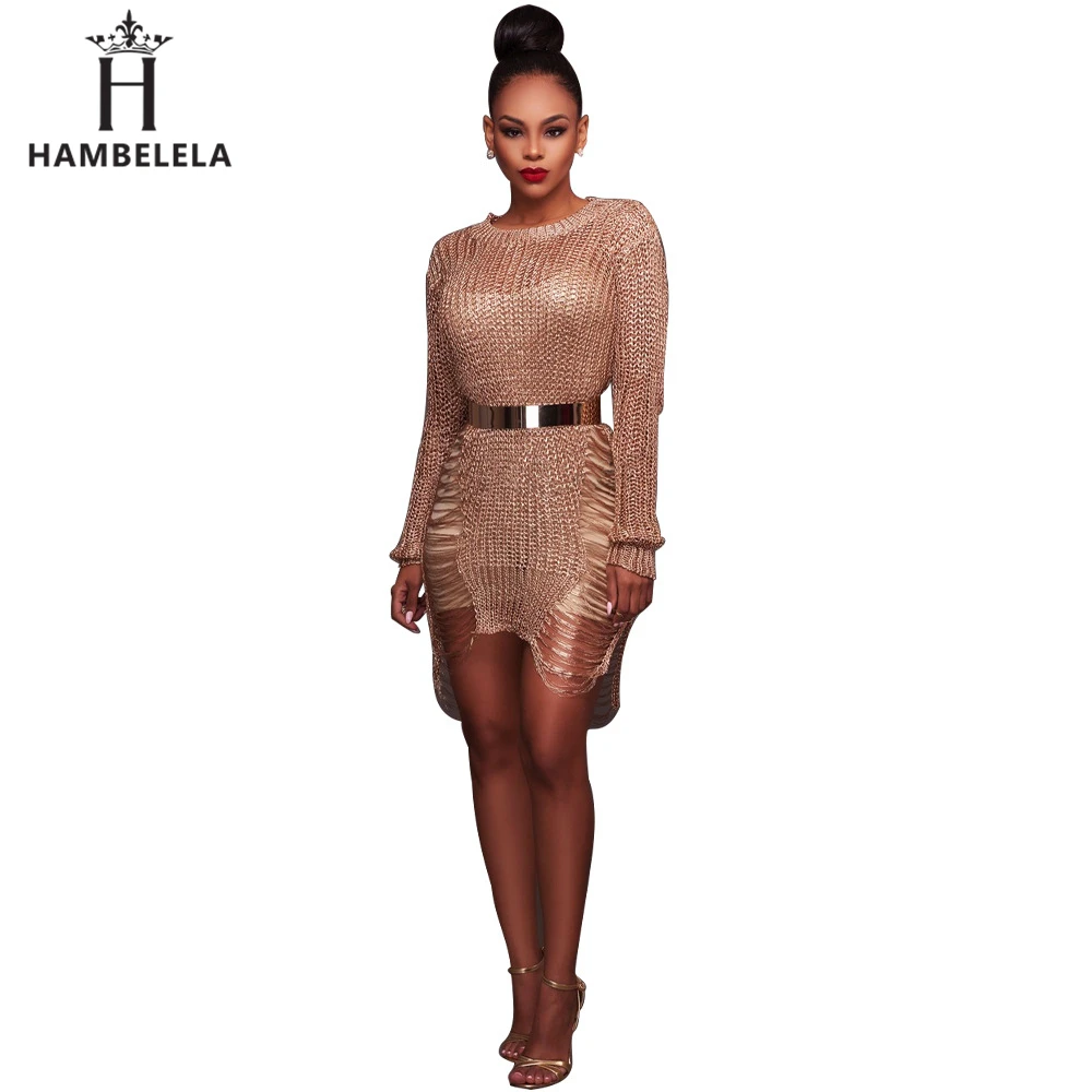 Hambelela Women Sexy Crochet Mini Dress Knitted Bodice with Shred Detail Long Sleeve O-Neck 2017 Latex Sexy Ladies Sweater Dress (6)