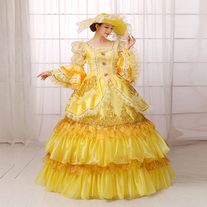 

2017 Gold Sequins Renassiance Victorian Gown Rococo Marie Antoinette Dresses