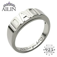 AILIN Sterling Silver 925 Personalized Ring Men Custom Engraving Family Dad Ring Father Day Gifts Male Christmas Jewelry 2020