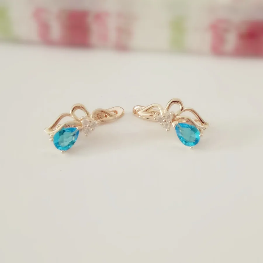 

Trendy Rose Gold Color Jewelry Women Fashion Wedding Luxury Earrings Heart Shape Blue Cubic Zircon Earrings Designs for Women