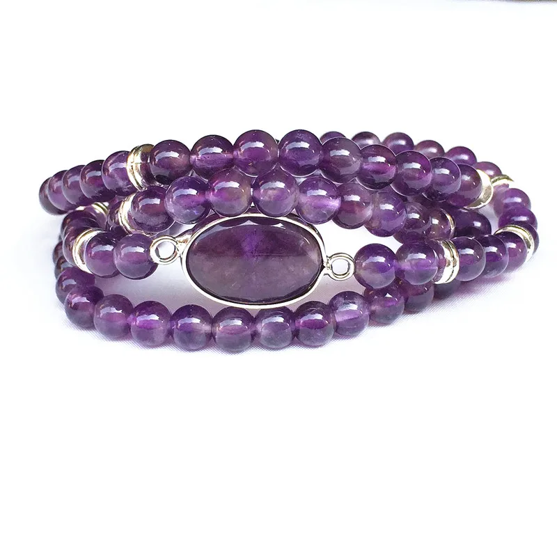 

Natural Stone Bead Mala Bracelets Elastic Yoga Necklace Amethysts Jewelry Silver Color Hot Sale Drop Shipping