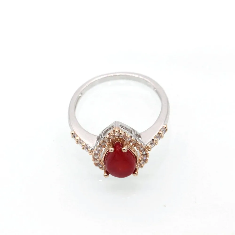 GZJY модные очаровательные капли красный коралл AAA циркон серьги кольцо набор для женщин золотого цвета Свадебная вечеринка ювелирные изделия I03-2